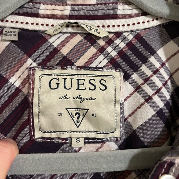 GUESS Purple Plaid Button Down Shirt - Picture 2 of 6
